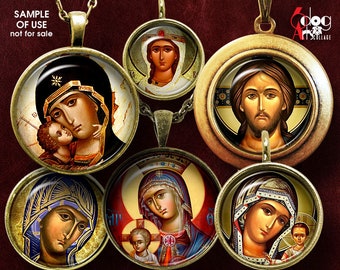 Russian Religious Icons Digital Collage Sheets Printable Downloads for Mini Bottle Caps Pendants 20mm, 18mm, 16mm, 14mm, 12mm Circles JC-042