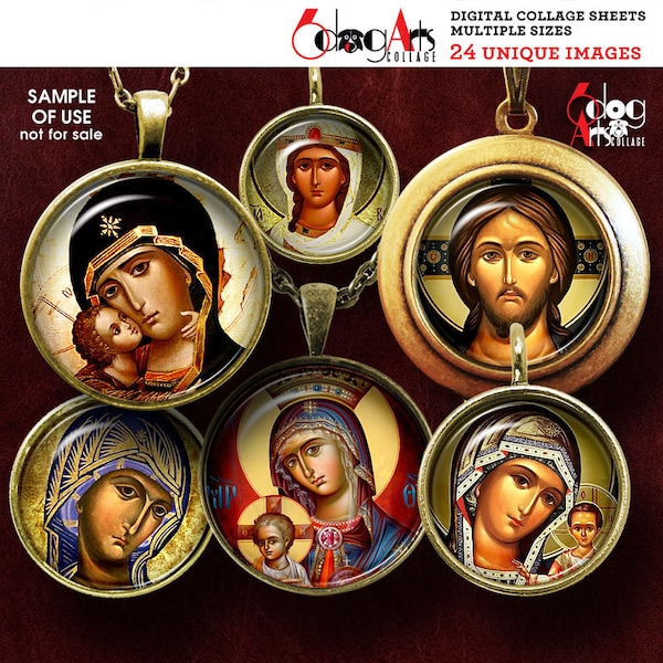 Russian Religious Icons Digital Collage Sheets Printable Downloads for Mini Bottle Caps Pendants 20mm, 18mm, 16mm, 14mm, 12mm Circles JC-042