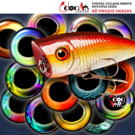48 Fish Eyes for Fishing Lure Taxidermy Digital Collage Sheets