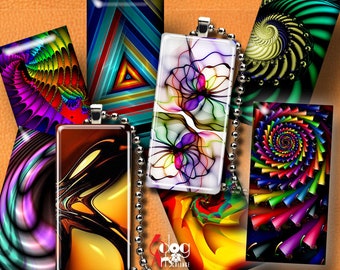 Folhas de colagem digital de arte fractal para download imprimível para artesanato de pingentes de dominó - Retângulos de 1"x2", 19 x 38 mm, 15 x 30 mm e 10 x 22 mm JC-001R
