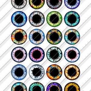 Fantasy Doll Eye Irises Digital Collage Sheets Printable Irides Glass Cabochons Pendants 1.5", 1 ...