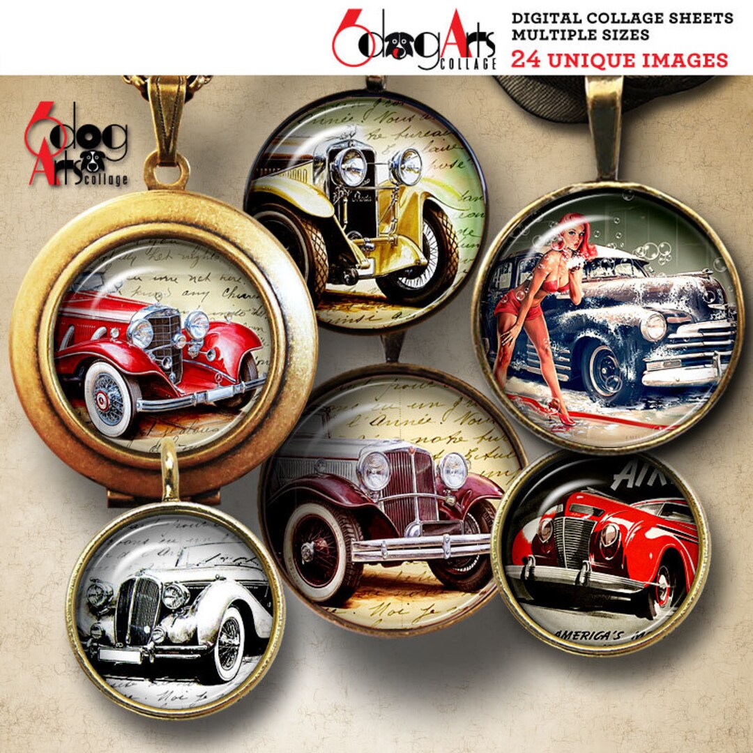 Old Car Digital Collage Sheets Printable Downloads for Bottle Caps ...