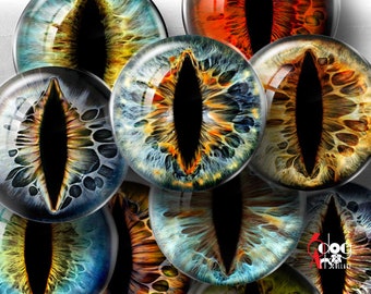 Creature Cat Dragon Eyes Irides Digital Collage Sheets Printable Files Jewelry 40mm, 1.5, 1.25, 1", 30, 25mm Circles Download JC-372