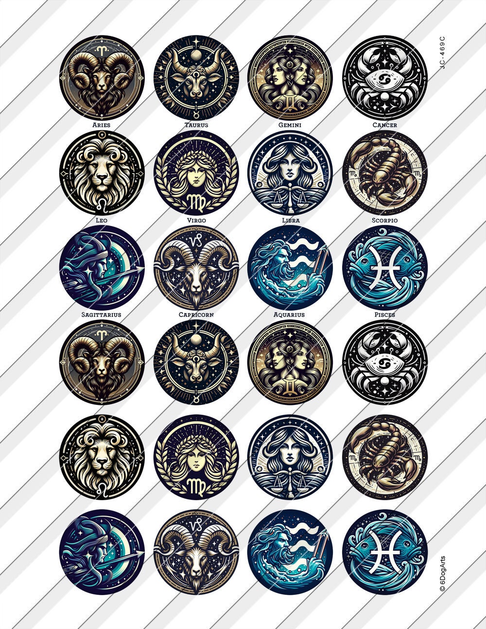 Zodiac Horoscope Digital Collage Sheets Printable Download for Glass ...