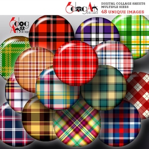 Plaid Patterns Digital Collage Sheets Printable Downloads for Bottle Caps Pendants Paper Crafts 1.5&quot;, 1.25&quot;, 1&quot;, 30mm, 25mm Circles JC-301