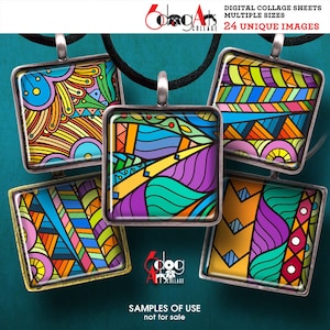 Abstract Tiles 1.5"x1.5" 1"x1" 30x30mm 25x25mm 15x15mm Squares Digital Collage Sheets Printable Download Pendants Glass Cabochons JC-189