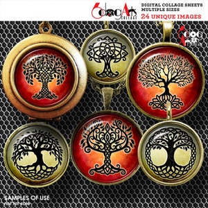 Celtic Tree of Life Digital Collage Sheets Printable Download Bottle Caps Pendants Crafts 40mm, 1.5&quot;, 1.25&quot;, 1&quot;, 30mm, 25mm Circles JC-082C