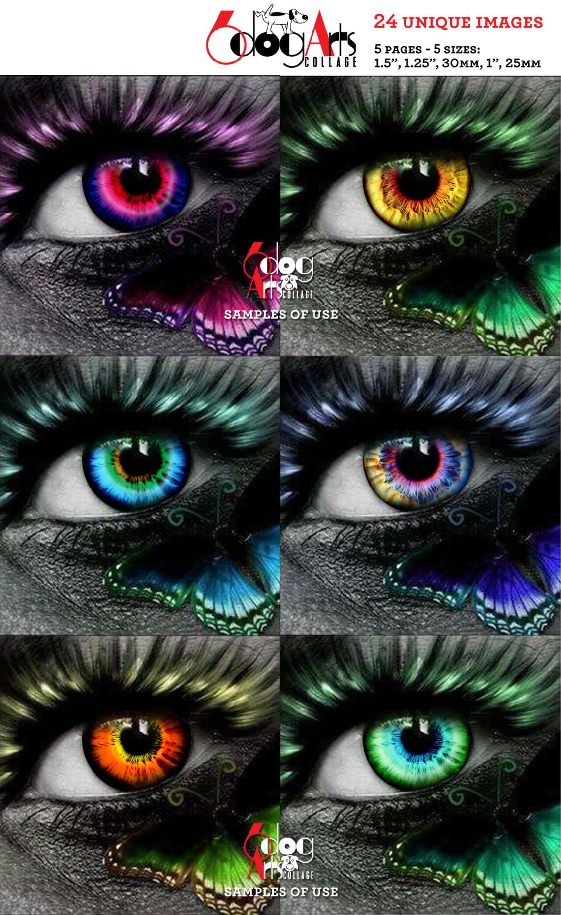 Neon Eye Irises Digital Collage Sheets Printable Irides Doll | Etsy