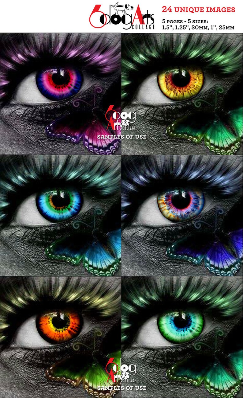 Neon Eye Irises Digital Collage Sheets Printable Irides Doll | Etsy