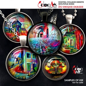 Paintings Digital Collage Sheets Printable Download Bottle Caps Glass Cabochons Scrapbooking Crafts 1.5&quot; 1.25&quot; 1&quot; 30mm 25mm Circles JC-175