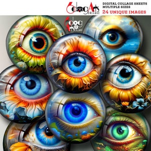 Surreal Fantasy Eyes Download Digital Collage Sheets Printable Images for Crafts Scrapbooking 20mm, 18mm, 16mm, 14mm, 12mm Circles JC-447C