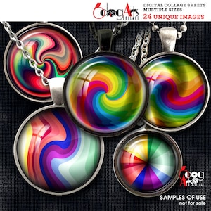 Abstract Swirls Digital Collage Sheets Printable Download Glass Cabochons Scrapbooking Crafts 1.5&quot; 1.25&quot; 1&quot; 30mm 25mm Circles JC-169C