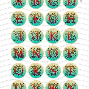 Digital Collage Sheets Alphabet Letters Printable Download Bottle Caps Glass Cabochons ...