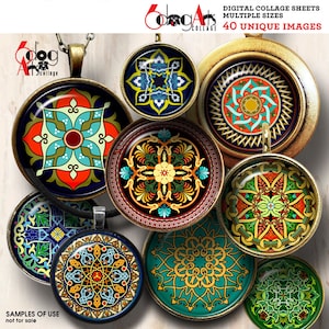Feuilles de collage numérique Arabesque à télécharger pour mini capsules de bouteilles, pendentifs, créations artisanales en papier 20 mm, 18 mm, 16 mm, 14 mm, 12 mm cercles JC-029C
