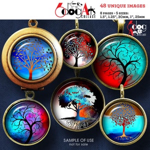 48 Tree of Life Digital Collage Sheets Printable Download Bottle Caps Glass Cabochons Scrapbooking 1.5&quot; 1.25&quot; 1&quot; 30mm 25mm Circles JC-242C