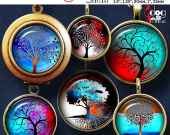 48 Tree of Life Digital Collage Sheets Printable Download Bottle Caps Glass Cabochons Scrapbooking 1.5" 1.25" 1" 30mm 25mm Circles JC-242C