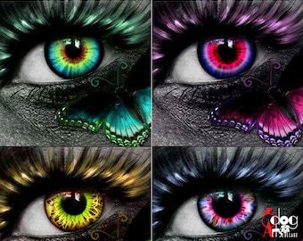 Neon Eyes Digital Collage Sheets Printable Download 20mm-6mm Circles JC-379