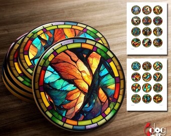 4", 3" and 2" Circles - Stained Glass Digital Collage Sheets Printable Download for Coasters, Paperweights, Magnets, Scrapbooking JC-440