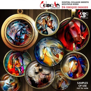 Horse Painting Digital Collage Sheets Printable Downloads for Bottle Caps Pendants Crafts 40mm, 1.5&quot;, 1.25&quot;, 30mm, 1&quot;, 25mm Circles JC-151