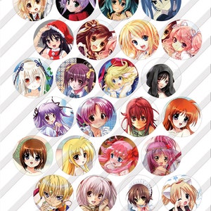 Anime Manga Digital Collage Sheets Printable 1.629", 1.373" Circles for 1.25", 1" Buttons, Magnets, Glass Cabochons Digital Download JC-181B image 4