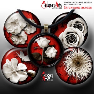 Urban Flowers Digital Collage Sheets Printable Downloads for Pendants Cabochons Scrapbooking 20mm, 18mm, 16mm, 14mm, 12mm Circles JC-227C