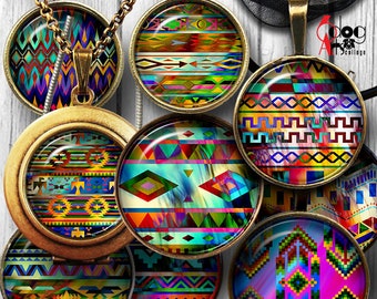 Indiaanse patronen Digitale collagebladen Afdrukbare downloads Kroonkurken Scrapbooking 40 mm 1,5" 1,25" 1" 30 mm 25 mm Cirkels JC-012C