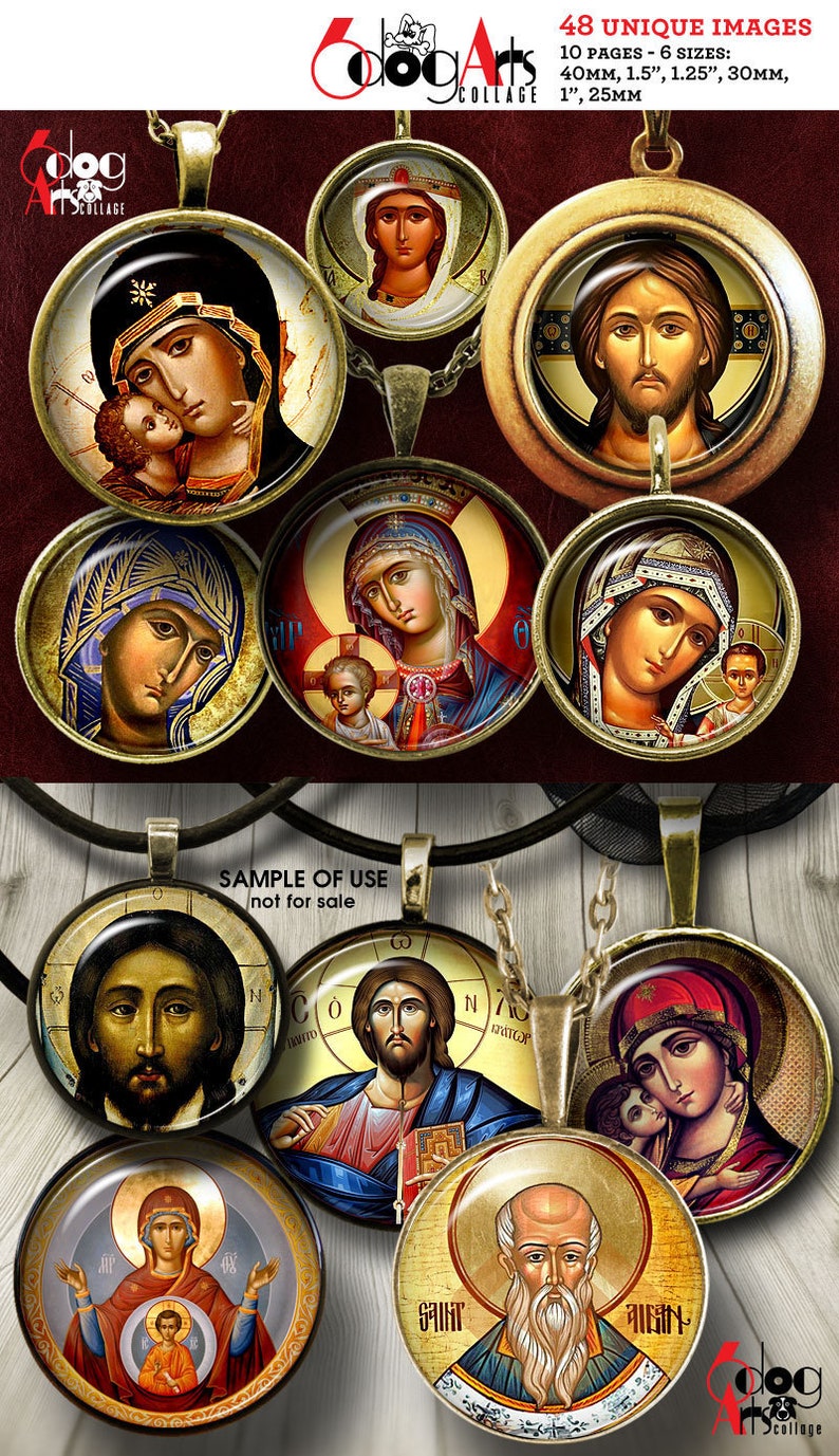 Russian Religious Icons Digital Collage Sheets Printable Scrapbooking Jewelry Bottle Caps 40mm, 1.5", 1.25", 1", 30mm, 25mm Circles JC-042 image 2