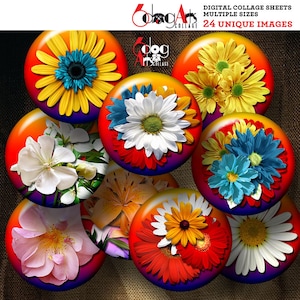 Blumenstrauß Digital Collage Sheets Printable Download 2,625 ", 1,313" Kreise für 2,25 ", 1" Knöpfe, Spiegel JC-244B