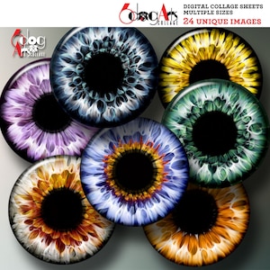4&quot; and 3&quot; Flower Eyes Digital Collage Sheets Realistic Irides for Coasters, Paper Weights, Crafts Instant Download JC-424H