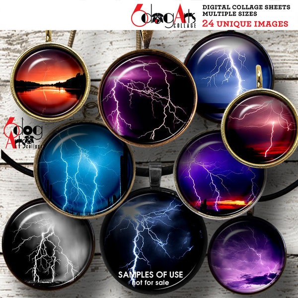 Lightnings Digital Collage Sheets Printable Download for Mini Bottle Caps Pendants Paper Crafts 20mm, 18mm, 16mm, 14mm, 12mm Circles JC-136
