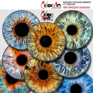 4&quot; Circles Realistic Eye Irises Digital Collage Sheets Printable Download for Coasters, Paperweights, Magnets, Scrapbooking, Crafts JC-338