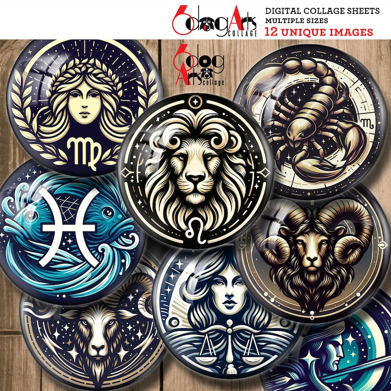 Zodiac Horoscope Digital Collage Sheets Printable Download for Glass ...