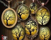 Tree Silhouettes Digital Collage Sheets Printable Download Pendants Cabochons Crafts 30x40mm, 22x30mm, 18x25mm, 13x18mm Ovals JC-074O