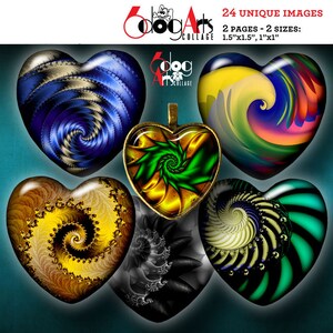 Folhas de colagem digital de conchas fractais para impressão, download para pingentes, cabochões, artesanato em papel, corações de 1,5" e 1" JC-282H