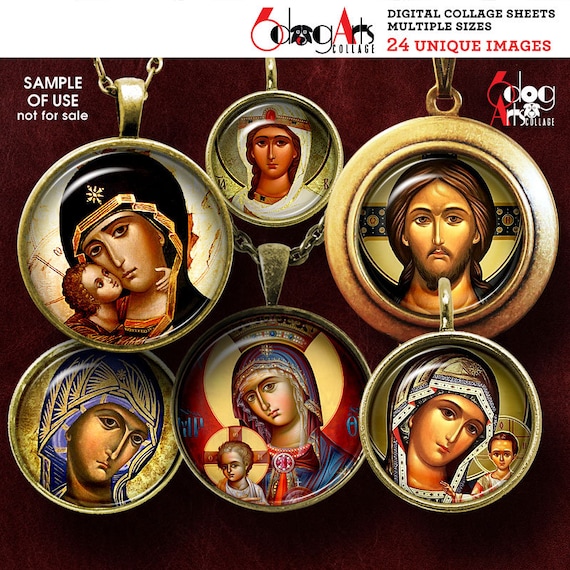 Russian Religious Icons Digital Collage Sheets Printable Scrapbooking Jewelry Bottle Caps 40mm, 1.5", 1.25", 1", 30mm, 25mm Circles JC-042