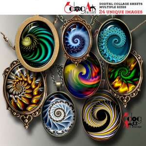 Fractal Shells Digital Collage Sheets 30x40mm, 22x30mm, 18x25mm, 13x18mm Ovals Printable Download Pendants Cabochons Scrapbooking JC-282O