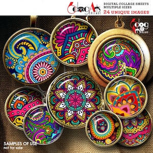 Paisley Digital Collage Sheets Printable Downloads for Bottle Caps Pendants Paper Crafts 40mm, 1.5&quot;, 1.25&quot;, 1&quot;, 30mm, 25mm Circles JC-033C