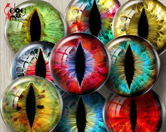 48 Creature Cat Dragon Eyes Digital Collage Sheets Printable Downloadable Irides - Jewelry Scrapbooking Supplies 20mm to 5mm Circles JC-090