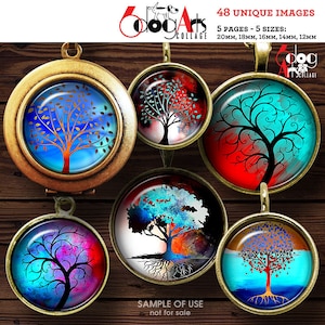48 Tree of Life Digital Collage Sheets Printable Download for Cabochons Earrings Rings 20mm, 18mm, 16mm, 14mm, 12mm Circles JC-242C