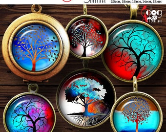 48 Tree of Life Digital Collage Sheets Printable Download for Cabochons Earrings Rings 20mm, 18mm, 16mm, 14mm, 12mm Circles JC-242C