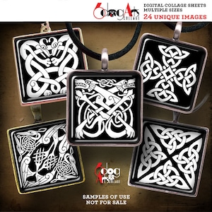 Celtic Designs 1.5"x1.5", 1"x1", 30x30mm, 25x25mm Squares Digital Collage Sheets Printable Download for Pendants Cabochons Crafts JC-010