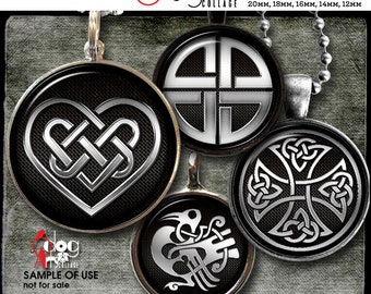 Celtic Symbols Digital Collage Sheets Printable Downloads Mini Bottle Caps Pendants Paper Crafts 20mm, 18mm, 16mm, 14mm, 12mm Circles JC-320