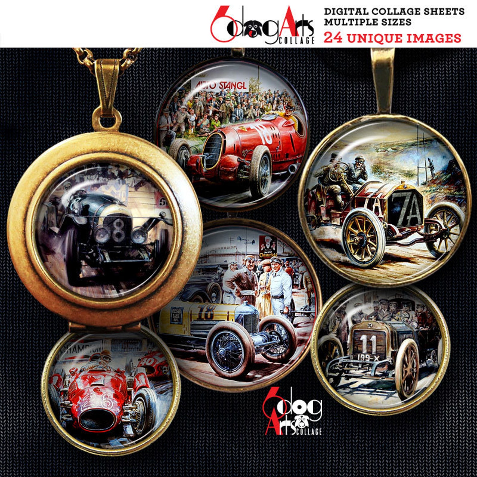 Retro Racing Car Digital Collage Sheets Printable Downloads for ...
