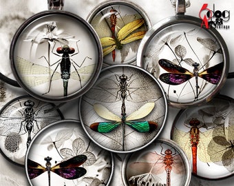 Dragonflies Minimal Digital Collage Sheets Printable Downloads for Pendants Cabochons Scrapbooking 1.5" 1.25" 1" 30mm 25mm Circles JC-222