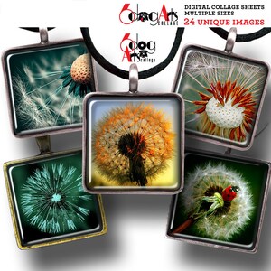 Dandelions 1.5&quot;, 1&quot;, 30mm, 15mm Squares and Scrabble Tiles Digital Collage Sheets Printable Download for Pendants Glass Cabochons JC-220S