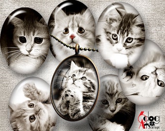 Sepia KIttens Digital Collage Sheets Printable Download for Pendants Cabochons Paper Crafts 30x40mm, 22x30mm, 18x25mm, 13x18mm Ovals JC-155O