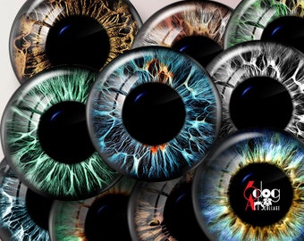 Dark Doll Eyes - MEDIUM size Pupils Digital Collage Sheets 1.5", 1.25", 30mm, 1", 25mm Circles Download JC-404a