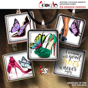 High Heels - 1.5"x1.5", 1"x1", 30x30mm, 25x25mm, 15x15mm Squares Digital Collage Sheets Printable Download Pendants Cabochons Crafts JC-004S