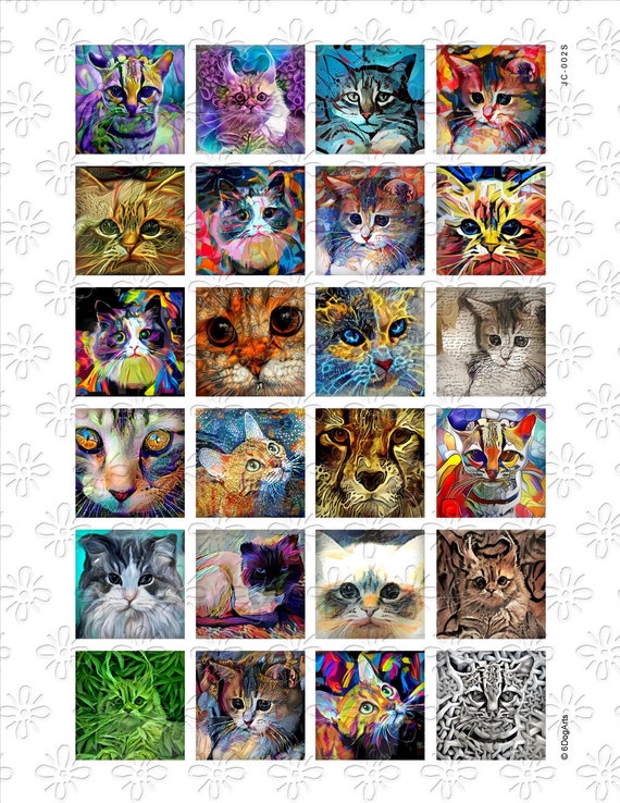 猫の絵画 - 1.5 mm、1 mm、30 mm、25 mm、15 mmの正方形 - デジタル