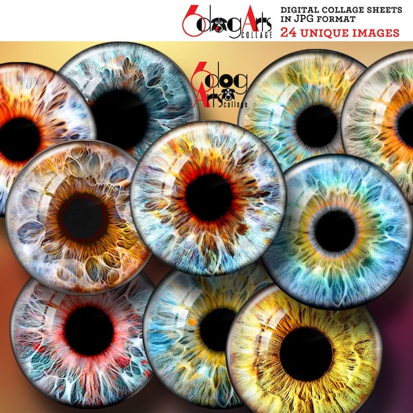 Colorful Doll Eyes Digital Collage Sheets Realistic Irides 20mm, 18mm, 16mm, 14mm, 12mm, 10mm, 8mm, 6mm Circles Doll Making Download JC-412